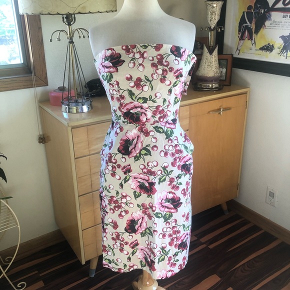 -SOLD- Retro Dress Floral Cherry PinUp Rockabilly - Picture 2 of 8